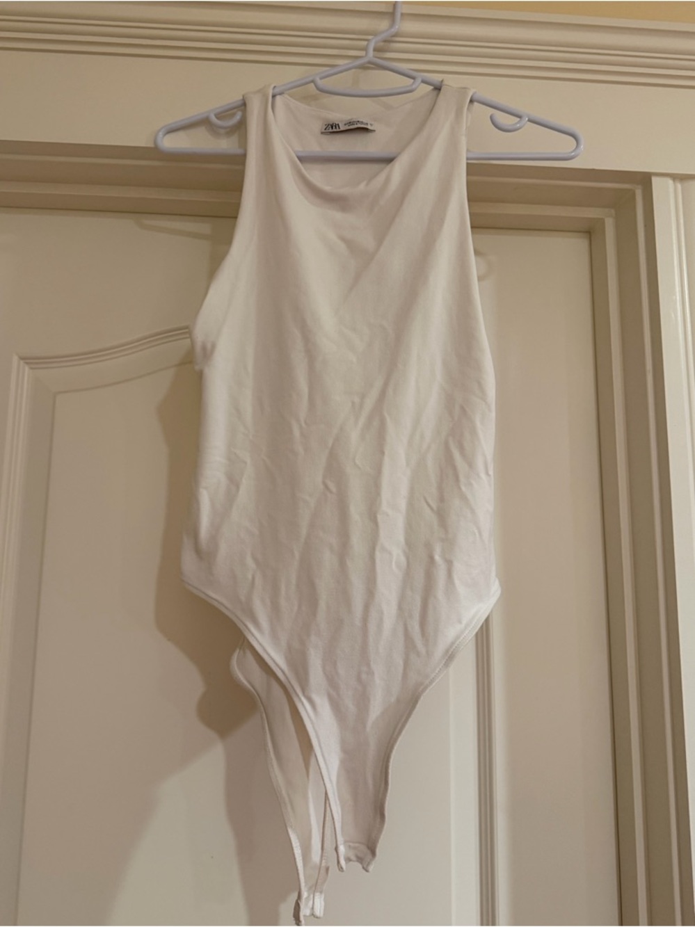 Zara White Sleeveless One-Piece Bodysuit Discount